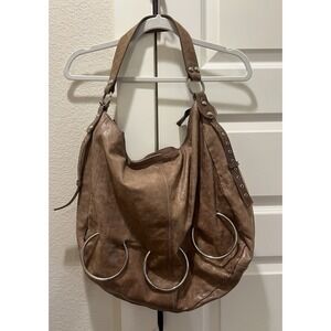 Tano Leather Handbag Brown Distressed Shoulder Bag Studded Made in India Y2K